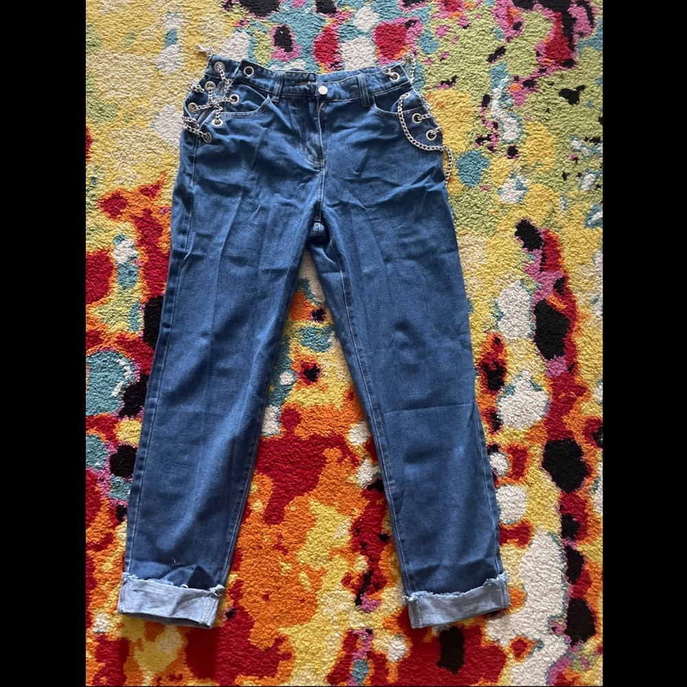 Grommet Eyelet chain lace up jeans